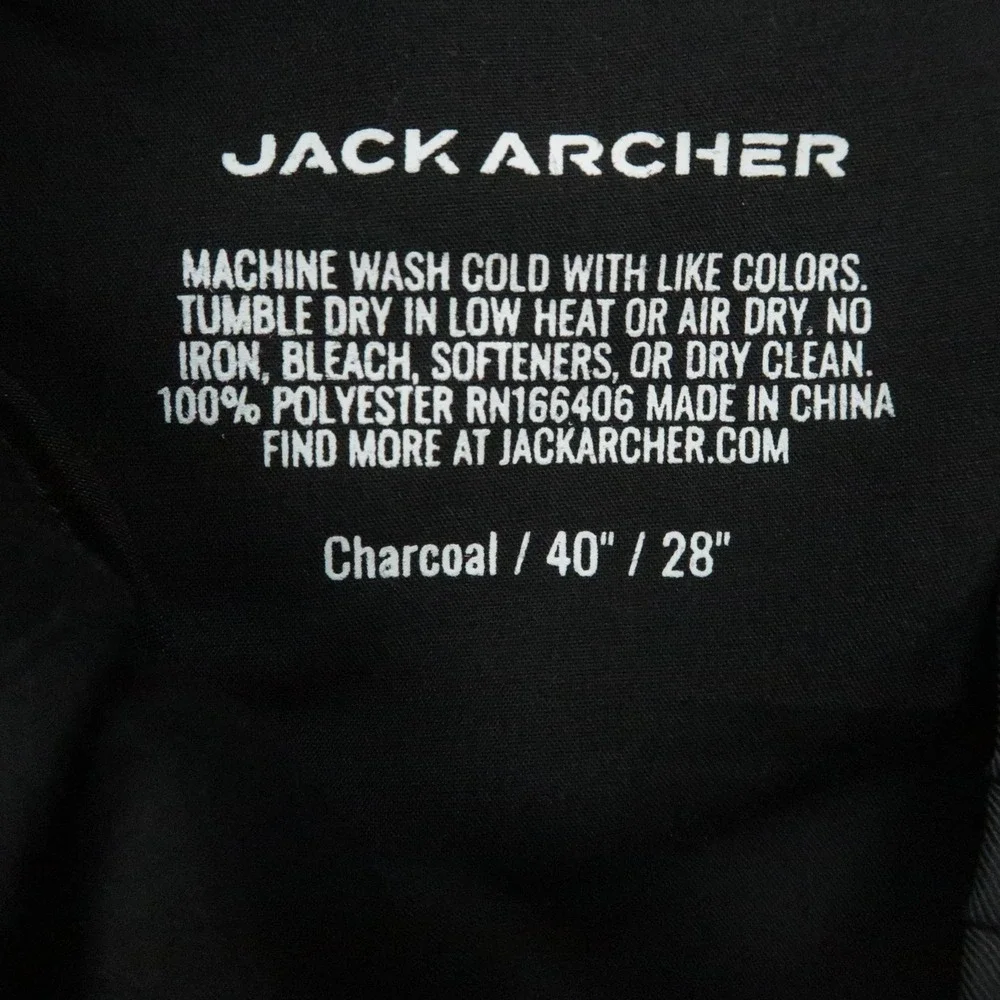 Jack Archer Pants Men 40x28 Charcoal Jetsetter Straight Zip Pocket Golf Travel